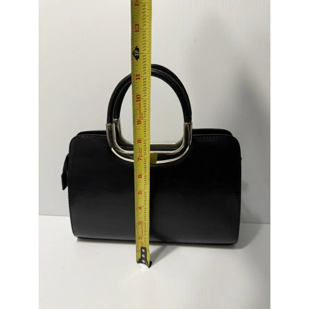 Black Faux Leather Metal Handle Handbag Purse With Removable Insert Vintage